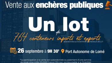 L'Office togolais des recettes va procéder mardi 26 septembre 2023 à une opération de vente aux enchères de  764 conteneurs imports et exports abandonnés sur le terminal à conteneurs de Lomé Container Terminal (LCT).