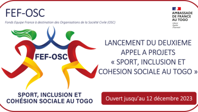 L’ambassade de France au Togo informe de l’ouverture du second appel à projets destiné à la société civile togolaise engagée sur les thématiques du sport et de la cohésion sociale.