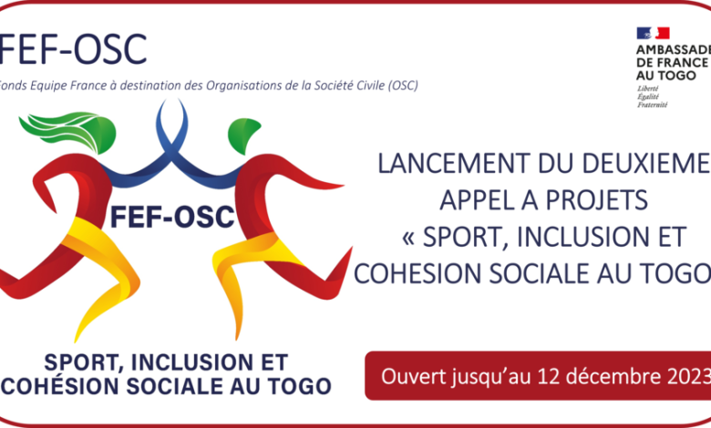 L’ambassade de France au Togo informe de l’ouverture du second appel à projets destiné à la société civile togolaise engagée sur les thématiques du sport et de la cohésion sociale.