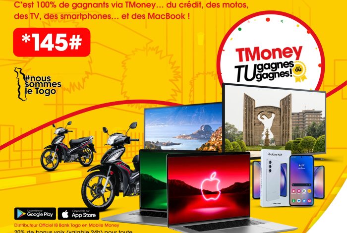 Le leader de la télécommunication au Togo, Togocom  annonce les couleurs des fêtes de fin d'année au Togo. Avec la grande promo sur son service T-money, les abonnés ont la chance de remporter plusieurs lots composés de motos, des écrans TV, des smartphones et des MacBook.